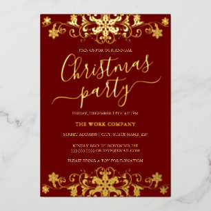 Snowflake Rotes Weihnachtsfest Party Folieneinladung