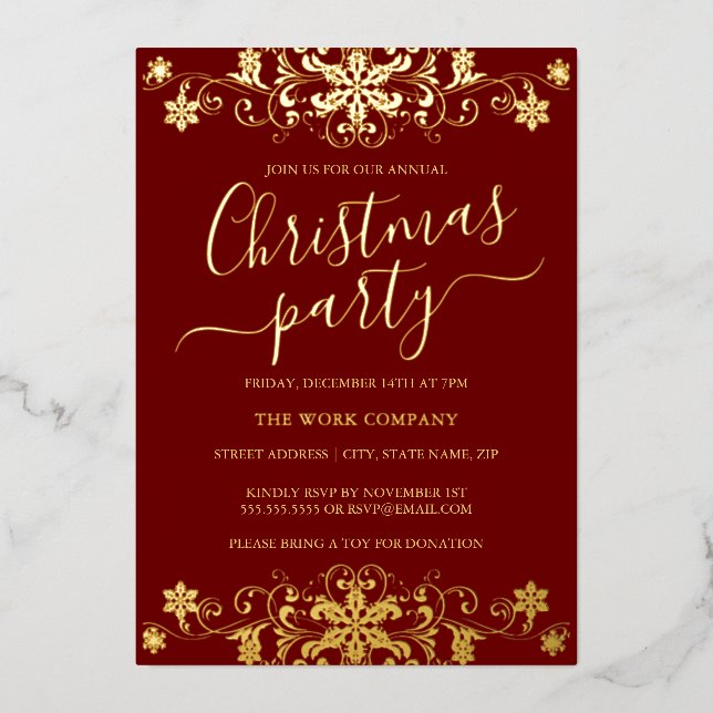 Snowflake Rotes Weihnachtsfest Party Folieneinladung (Vorderseite)