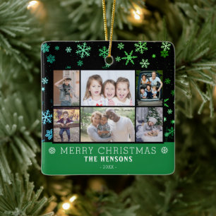 Snowflake Schwarze Weihnachtsfamilie 6 Foto Collag Keramikornament