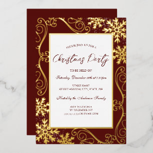 Snowflake Snowboard Rahmen Red Gold Weihnachtsfest Folieneinladung