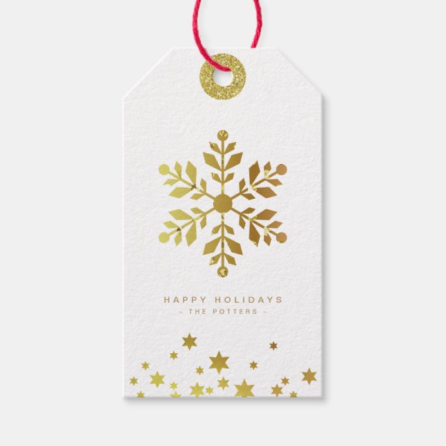 Snowflake | Spaß Weihnachten White & Gold Mini Geschenkanhänger (Vorderseite)