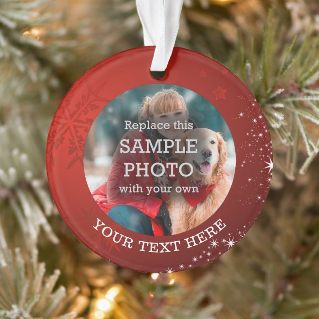 Snowflake Stars Foto Red Ornament (Baum)