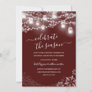 Snowflake String Lights Rotes Weihnachtsfest Party Einladung