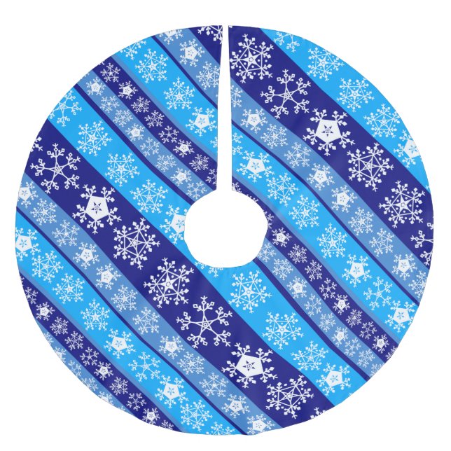 Snowflake Stripes Blue Polyester Weihnachtsbaumdecke (Vorderseite)