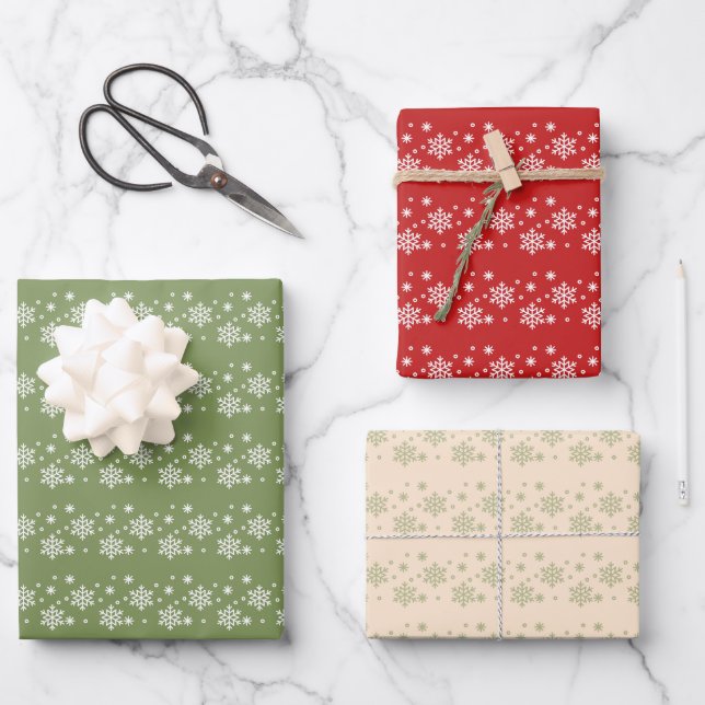 Snowflake Trio Weihnachts/Winter Wrapping Paper Geschenkpapier Set (Vorderseite)