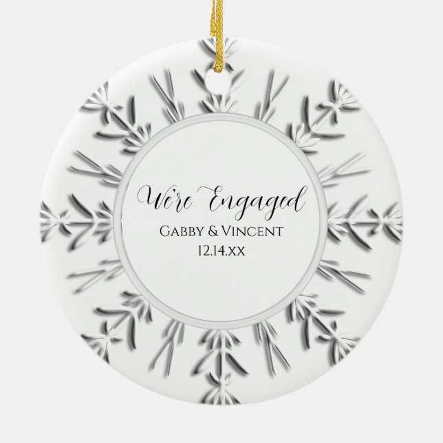 Snowflake Verlobung Foto Keramikornament (Hinten)