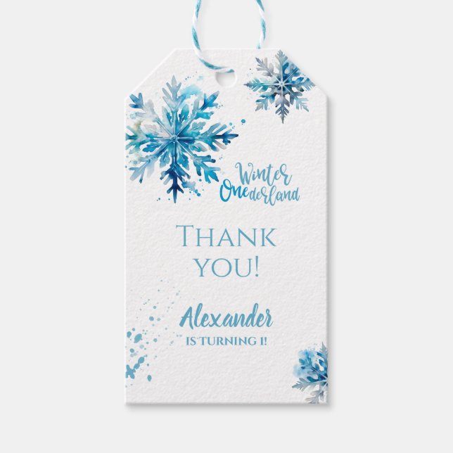 Snowflake Watercolor Blue Winter ONEderland Geschenkanhänger (Vorderseite)