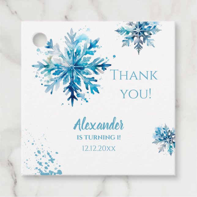 Snowflake Watercolor Blue Winter ONEderland Geschenkanhänger (Vorderseite)