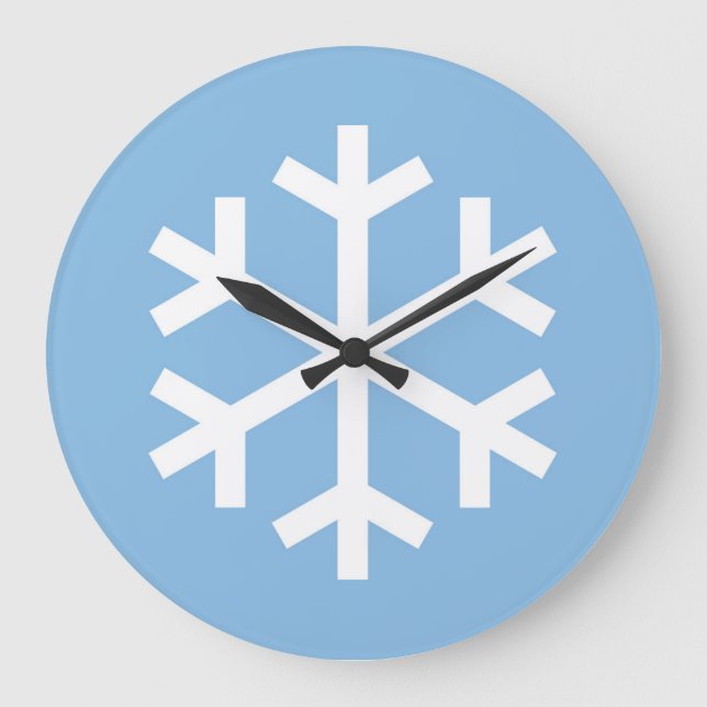 Snowflake Weihnachten Blue Large Clock Große Wanduhr (Vorderseite)