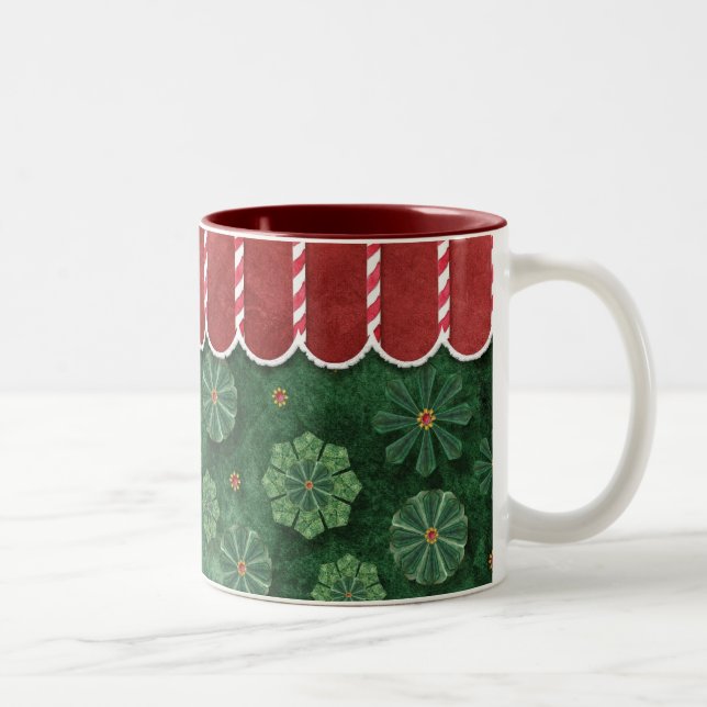 Snowflake Weihnachts Candy Cane Strip Kaffee Cup Zweifarbige Tasse (Rechts)