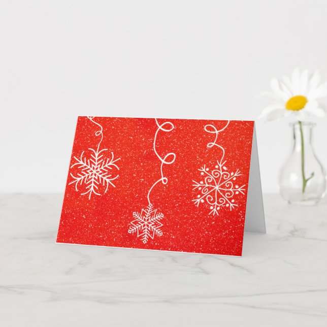 Snowflake Whimsical Red White Retro Weihnachtskart Karte (Kleine Pflanze)