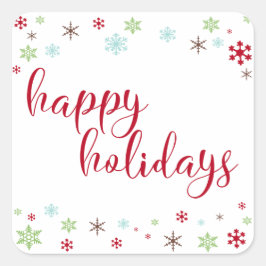 Snowflake Whimsy Happy Holidays Rote Typografie Quadratischer Aufkleber