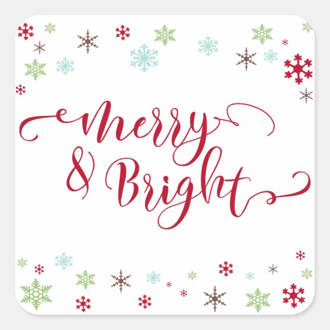 Snowflake Whimsy Merry & Bright Red Typografy Quadratischer Aufkleber (Vorderseite)