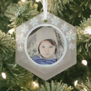 Snowflake White Opal Chic Runde Foto Weihnachten Ornament Aus Glas