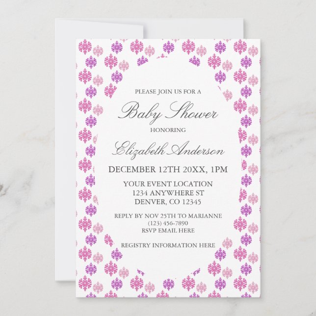 Snowflake Winter Baby Dusche Einladung (Vorderseite)