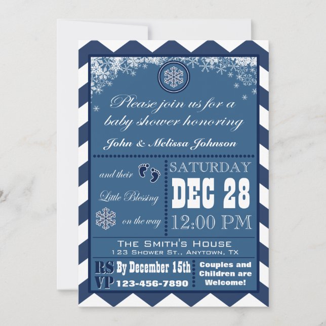 Snowflake Winter Baby Dusche Einladung (Vorderseite)