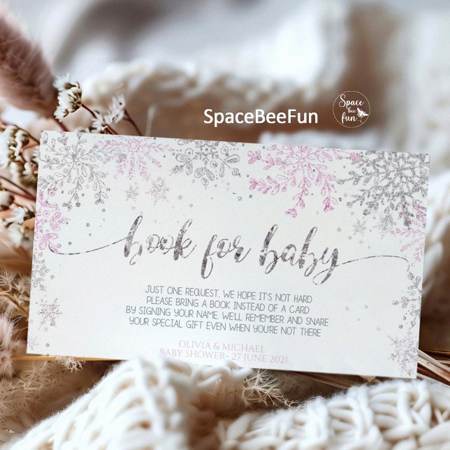 Snowflake Winter Baby Duschmädchen Begleitkarte (Snowflake diaper raffle, winter baby shower, girl diaper raffle, snowflake book for baby, winter dia)