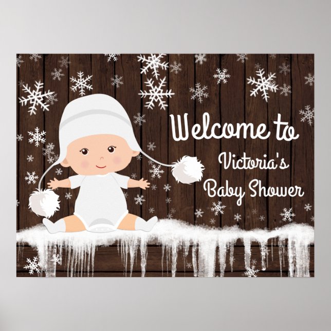 Snowflake Winter Baby Shower Schild (Vorne)
