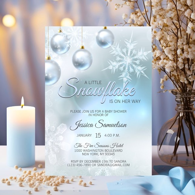 Snowflake Winter Blue Wonderland Baby Dusche Einladung (Snowflake Winter Blue Wonderland Baby Shower Invitation)