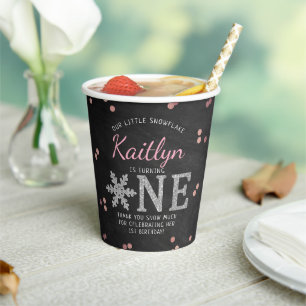 Snowflake Winter Chalkboard 1. Geburtstag Pappbecher