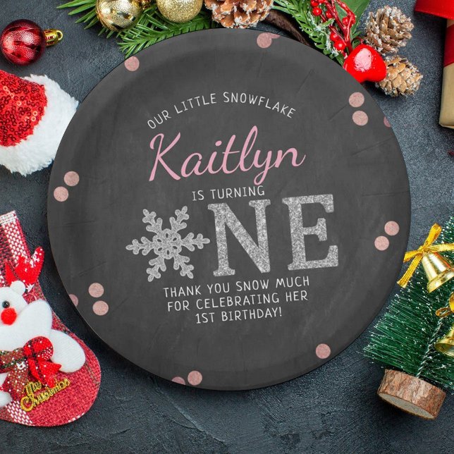 Snowflake Winter Chalkboard 1. Geburtstag Pappteller (Von Creator hochgeladen)