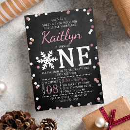 Snowflake Winter Chalkboard 1. Geburtstag Real Folieneinladung