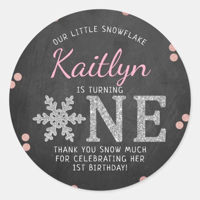 Snowflake Winter Chalkboard 1. Geburtstag Runder Aufkleber (Vorderseite)