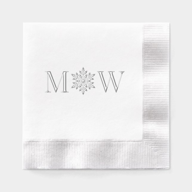 Snowflake Winter Couple Wedding 2 Initial Monogram Servietten Mit Folie (Vorderseite)