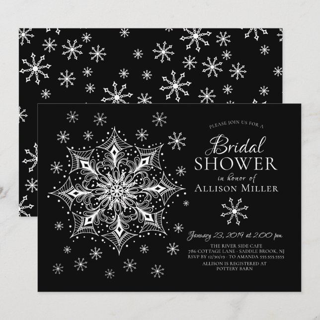 Snowflake Winter Elegantes Brautparty Einladung (Vorne/Hinten)