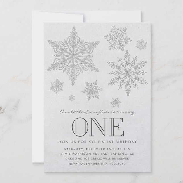 Snowflake Winter Geburtstagsparty Einladung (Vorderseite)