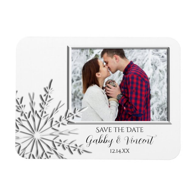 Snowflake Winter Hochzeit Save the Date Foto Magnet (Horizontal)
