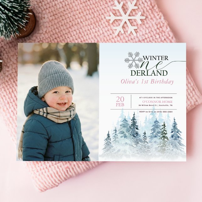 Snowflake Winter Onederland 1st Birthday Kid Photo Einladung (Von Creator hochgeladen)