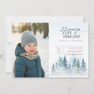 Snowflake Winter Onederland Kid Photo 1st Birthday Einladung
