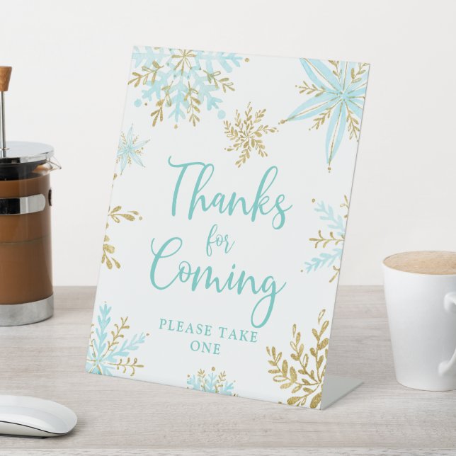 Snowflake Winter Shower Thanks for Coming Pedestal Sockelschild (In SItu)