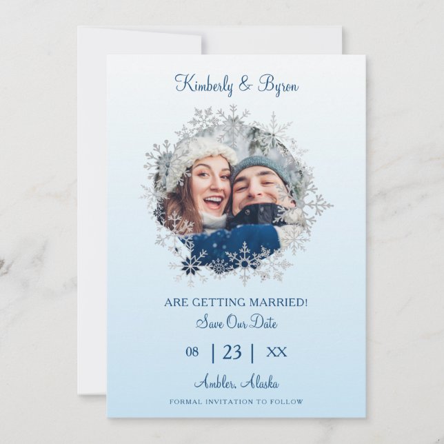 Snowflake Winter Themed for Wedding Romantic Photo Save The Date (Vorderseite)