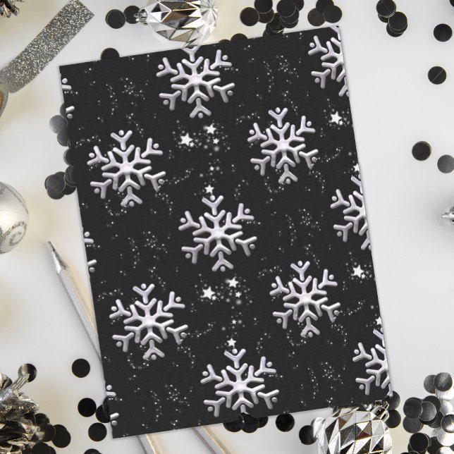 Snowflake Winter Wonder Schwarzes Weihnachten Seidenpapier (Folded)
