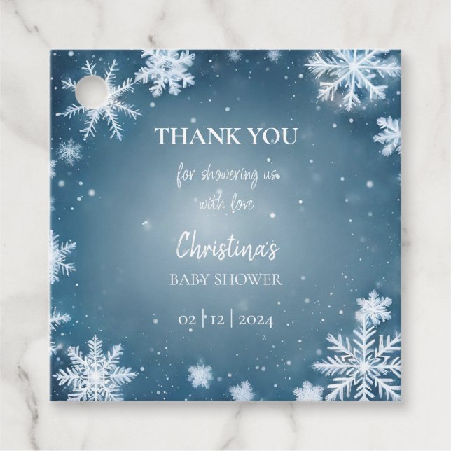 Snowflake Winter Wonderland Baby Dusche Blau Geschenkanhänger (Vorderseite)