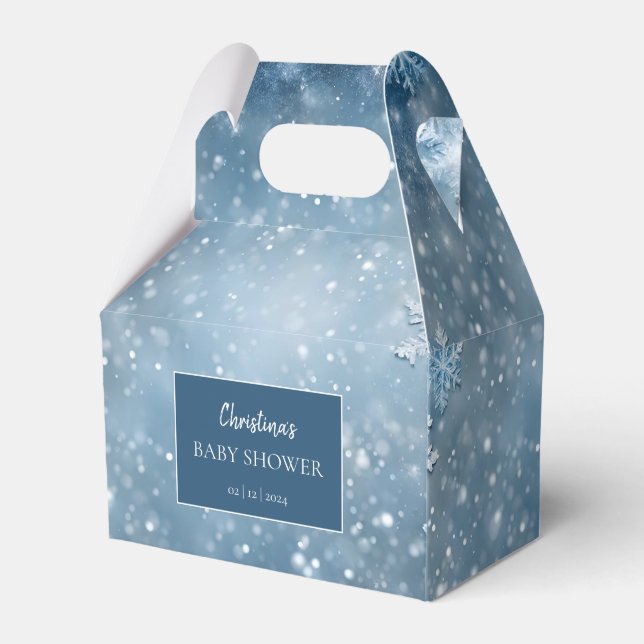Snowflake Winter Wonderland Baby Dusche Blau Geschenkschachtel (Vorderseite)