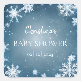 Snowflake Winter Wonderland Baby Dusche Blau Quadratischer Aufkleber