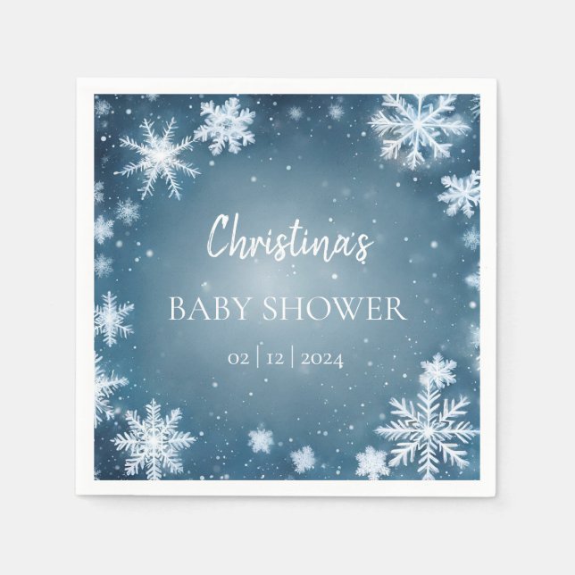 Snowflake Winter Wonderland Baby Dusche Blau Serviette (Vorderseite)