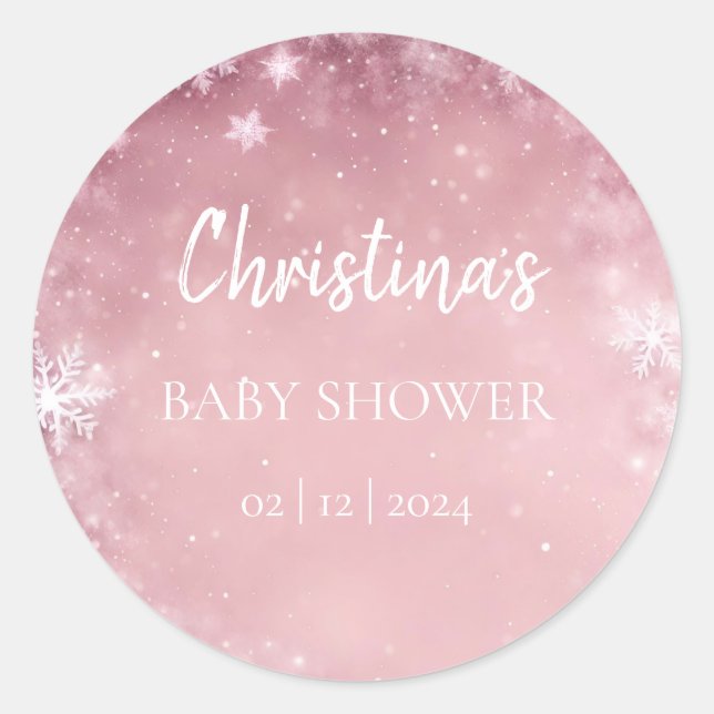 Snowflake Winter Wonderland Babydusche Rosa Runder Aufkleber (Vorderseite)