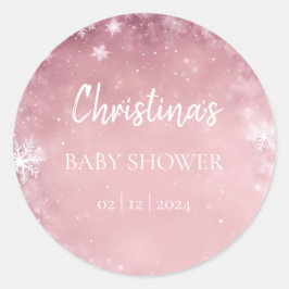 Snowflake Winter Wonderland Babydusche Rosa Runder Aufkleber