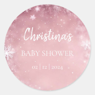 Snowflake Winter Wonderland Babydusche Rosa Runder Aufkleber
