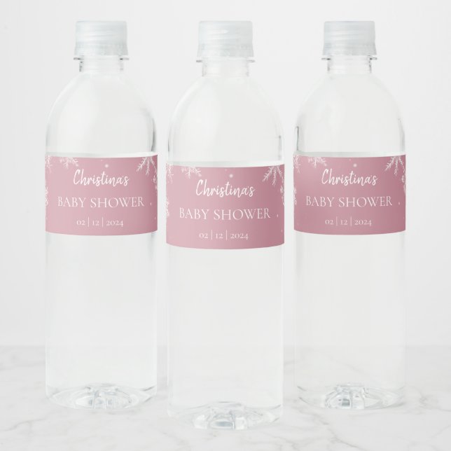 Snowflake Winter Wonderland Babydusche Rosa Wasserflaschenetikett (Flaschen)