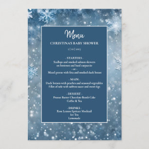 Snowflake Winter Wonderland Blue Baby Dusche Menükarte