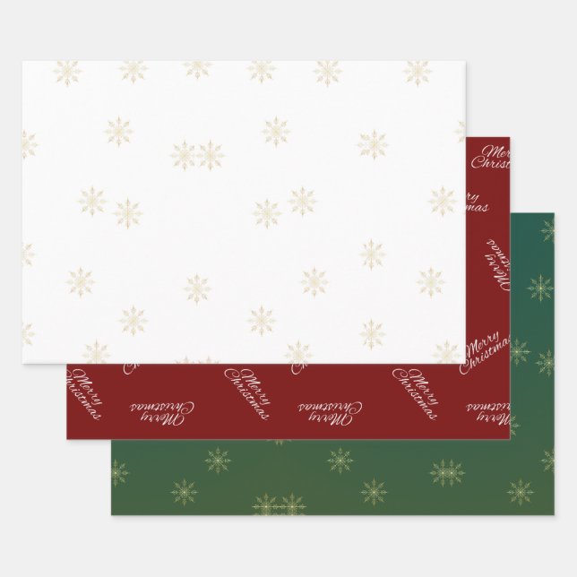 Snowflake Wrapping Paper Flat Sheet Set 3 Geschenkpapier Set (Set)