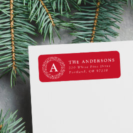 Snowflake Wreath Monogram Red Rücksendeadresse