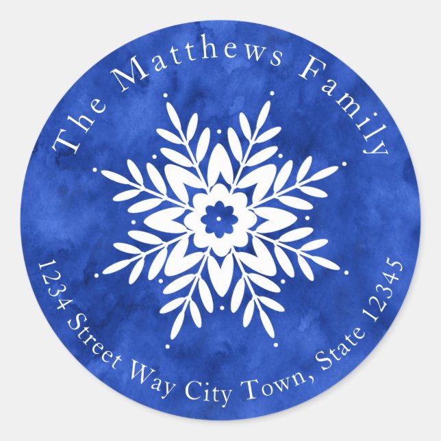 Snowflake Zeichne 2, Indigoblau-Aquarelletiketten Runder Aufkleber (Vorderseite)