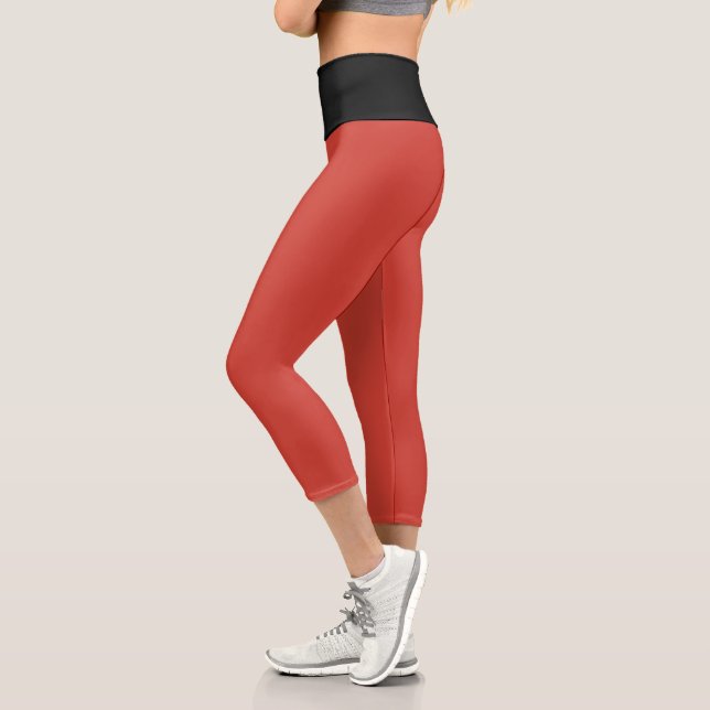 Snowflakes and Angels on Red Background Black  Capri Leggings (Links)