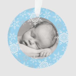 Snowflakes Baby Boy's First Christmas Blue Glitzer Ornament